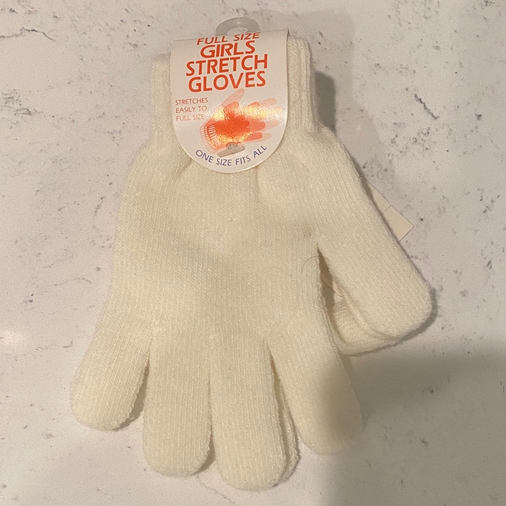 Girls White Wool Gloves
